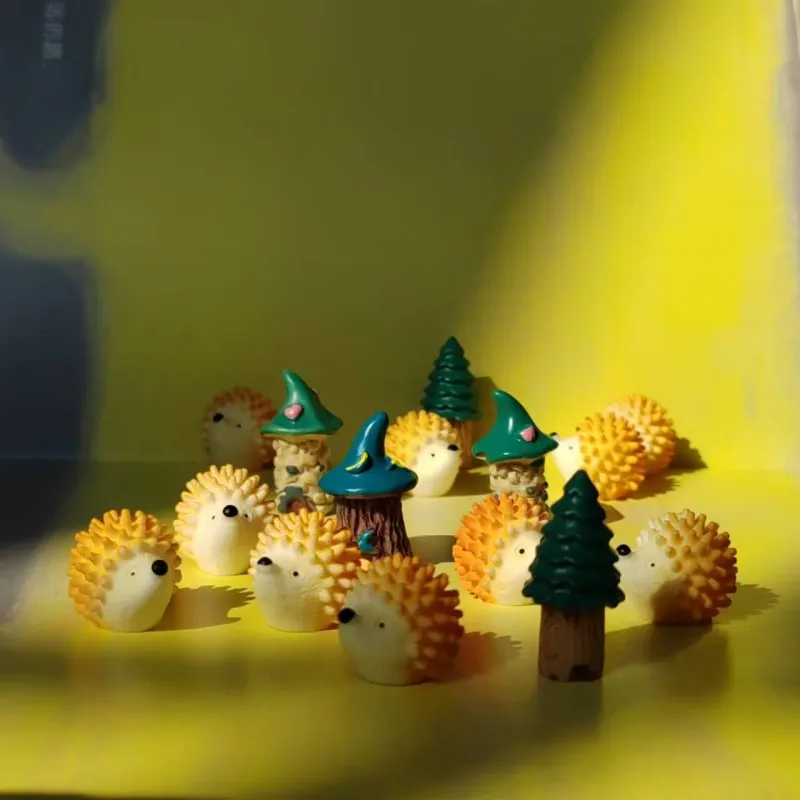 15Pcs Hedgehog with Mushrooms Cute Animal Fairy Garden Gnome Moss Terrarium Crafts Home Decor Diysupplies Figurine
