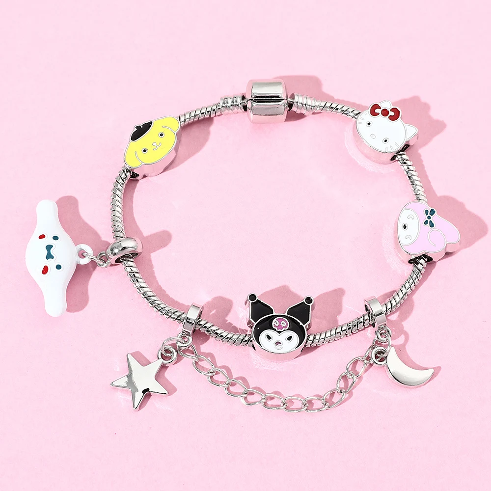 Takara Tomy Anime Kawaii Sanrio Hello Kitty Bracelet Charms Metal Beads Making Kit Kids Gift Jewelry Accessories, Girl's, Size: One size, Grey