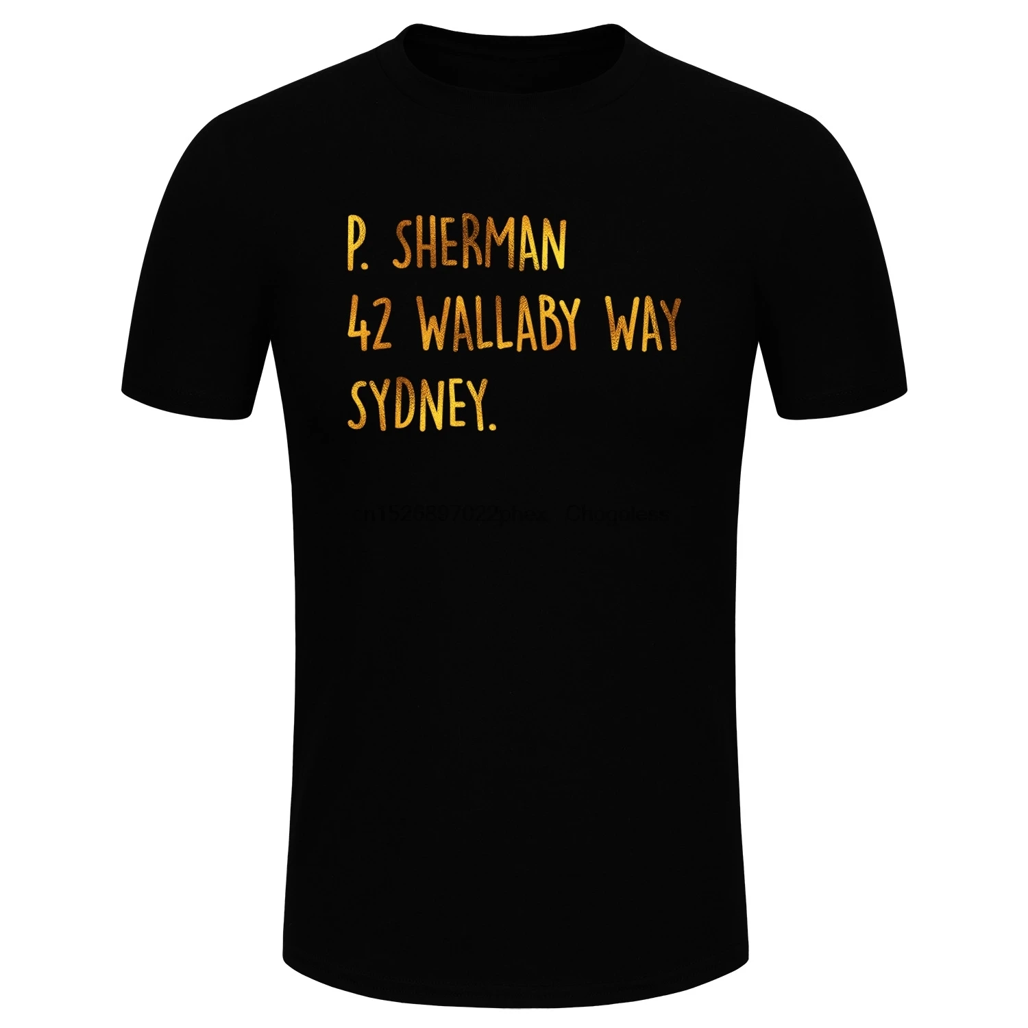 Men's Fashion P. Sherman 42 Wallaby Way Sydney Gold Glitter Print Short Sleeve Funny Finding Nemo Dory T-shirt (Size XS-3XL) |