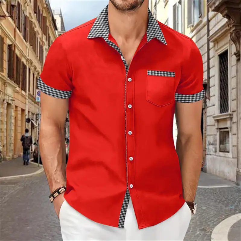 Patchwork Printed Shirt for Men, Solid Color, Comfortable and Soft Short Sleeve Top, Large Size, Summer New - Image 19