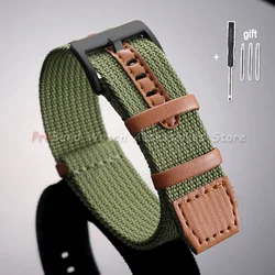 Multi - Color Nylon Leather Watch Band - Soft 20mm 22mm Strap for Sports and Everyday Wear (Green - Black)