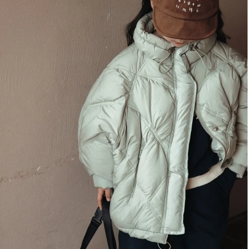 

Girl's winter white duck down children's solid color warmth and thick zippered cardigan fashionable Parker children's winter