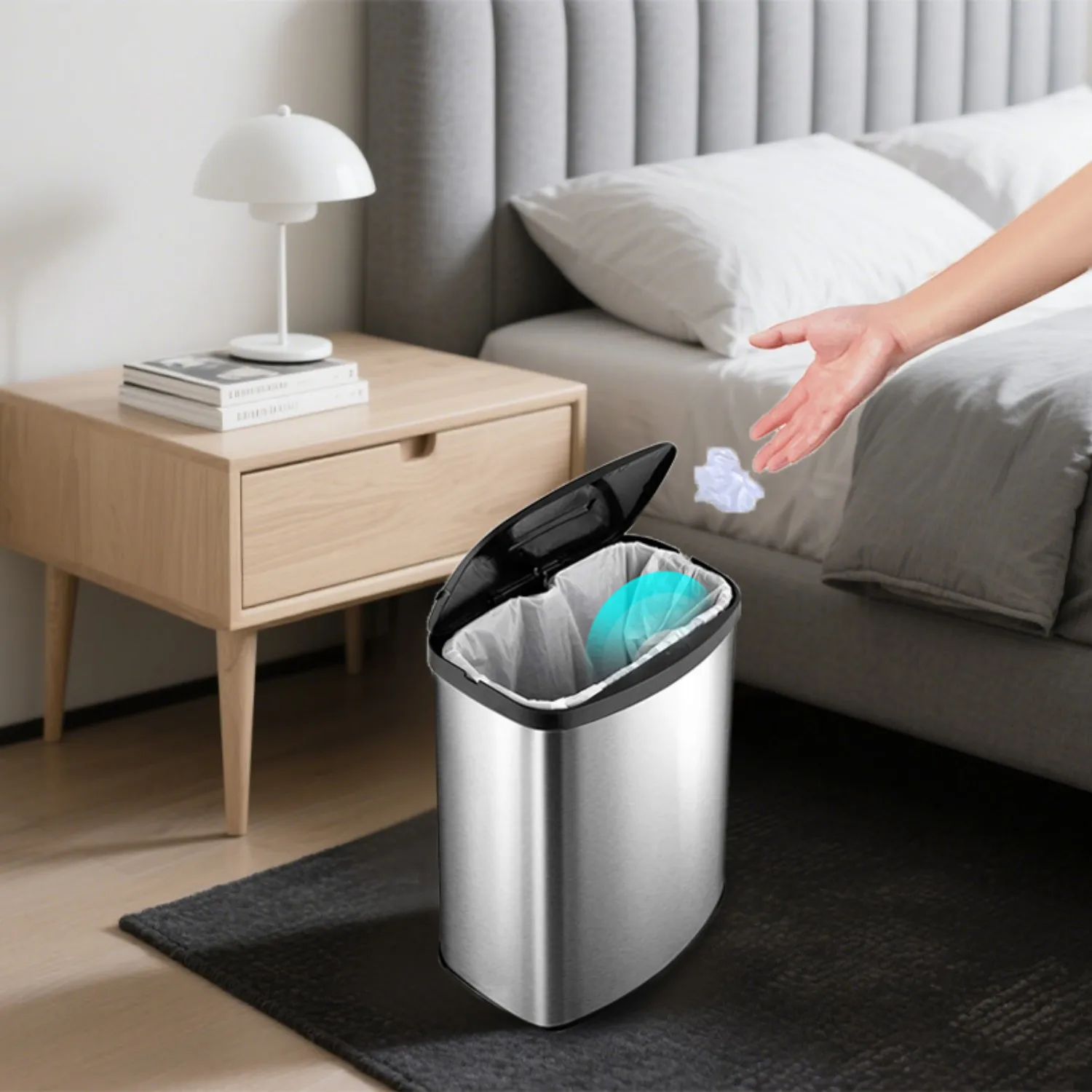 Battery-powered sensor trash can