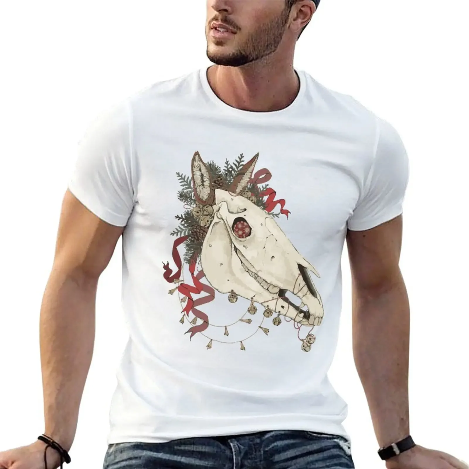 

Mari Lwyd greeting T-shirt Blouse anime Men's cotton t-shirt