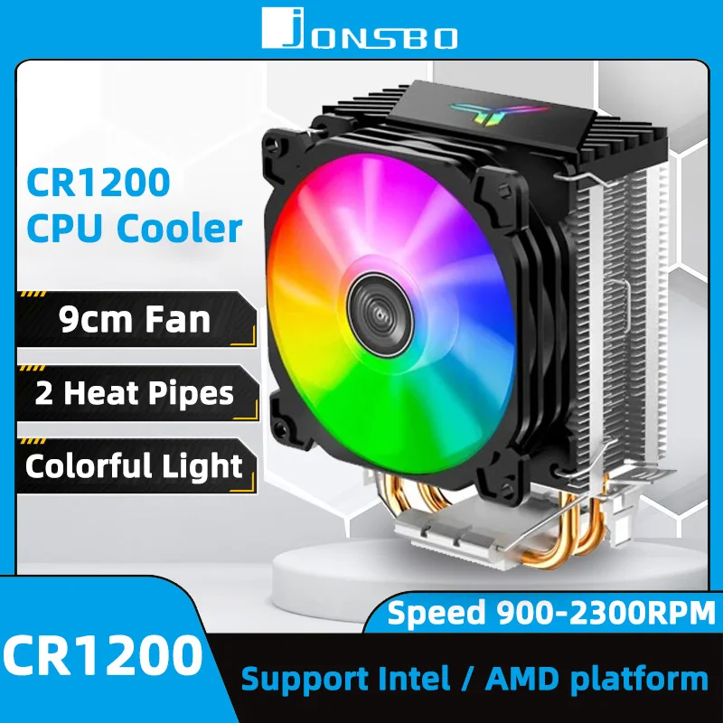 Jonsbo Cr1200 Cpu Cooler 2 Heatpipe Tower Processor Cooler 9Cm Rgb Ventola Di Raffreddamento Cpu Effetto Luce Colorata Per Lga775/115X/Am4/Am3