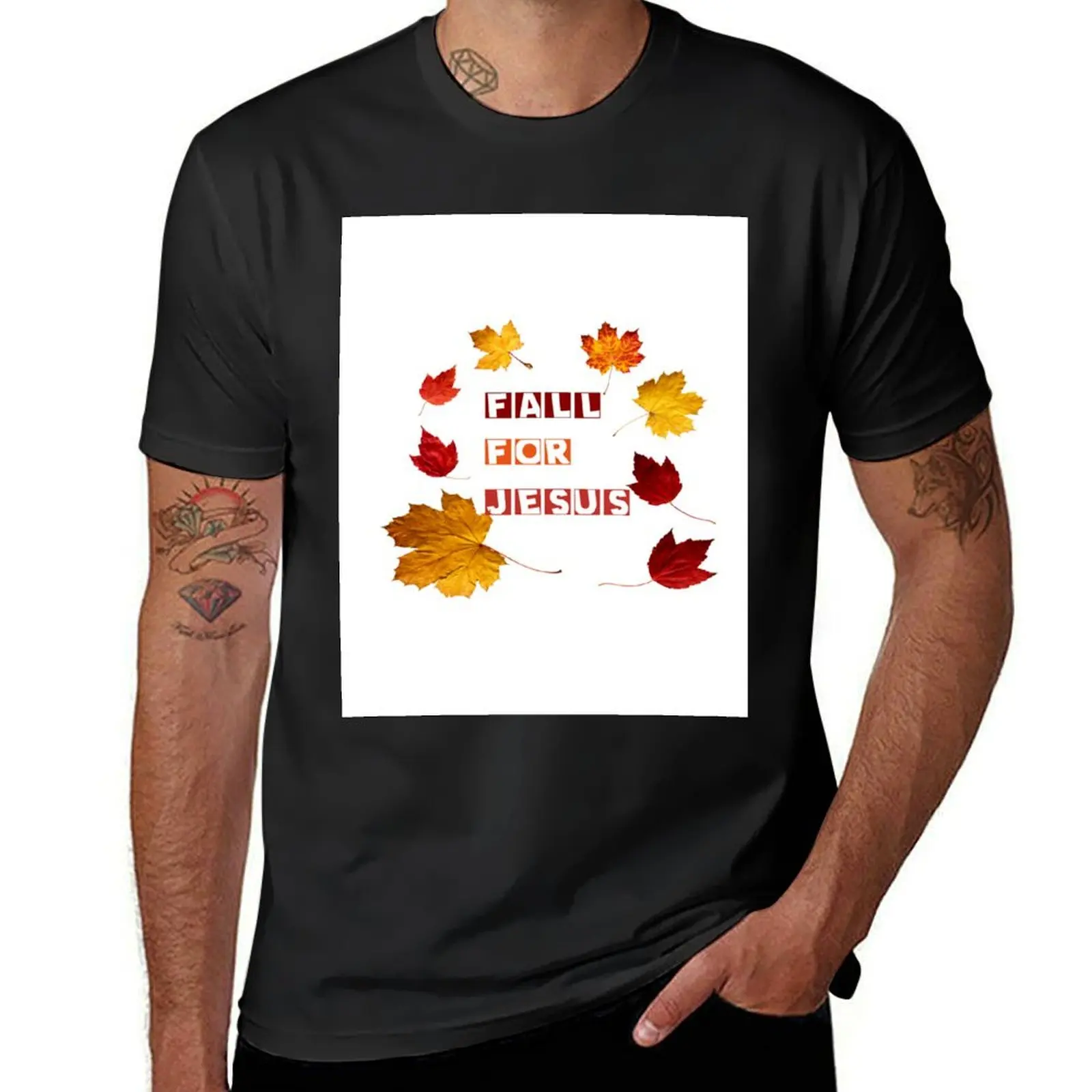 

Fall for Jesus, He never leaves: Funny Christian design for Fall and Jesus lovers T-Shirt graphics mens champion t shirts