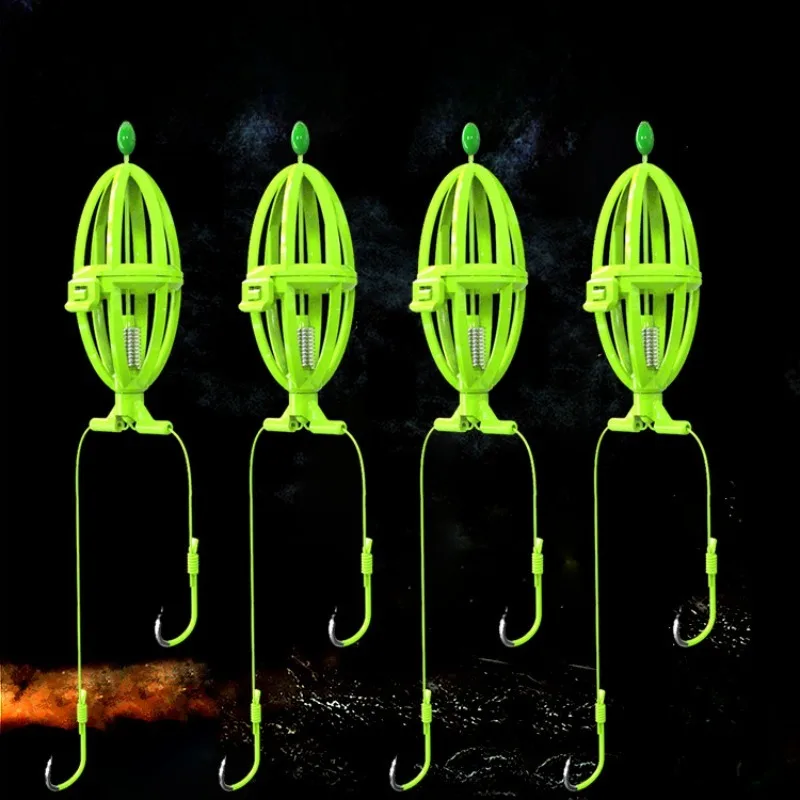 4PC Hand-held Silver Carp Fishing Group Fish Hook Floating Bait Cage Fishing Silver Carp Silver Carp Sub-line Double Hook