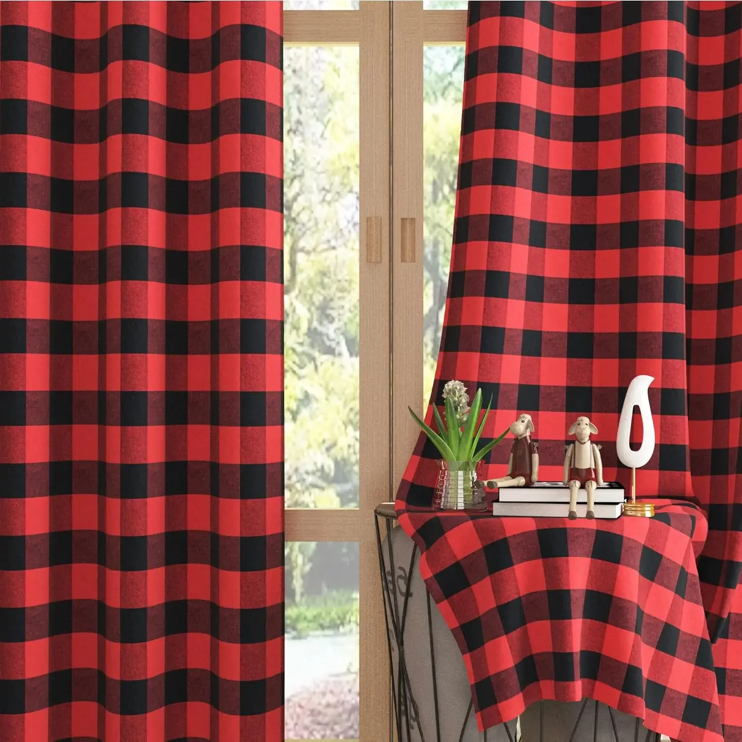Christmas Check Plaid Curtains Semi-Blackout Windows Curtains for Bedroom Drapes in Living Room Red&green Farmhouse Home Decor 3