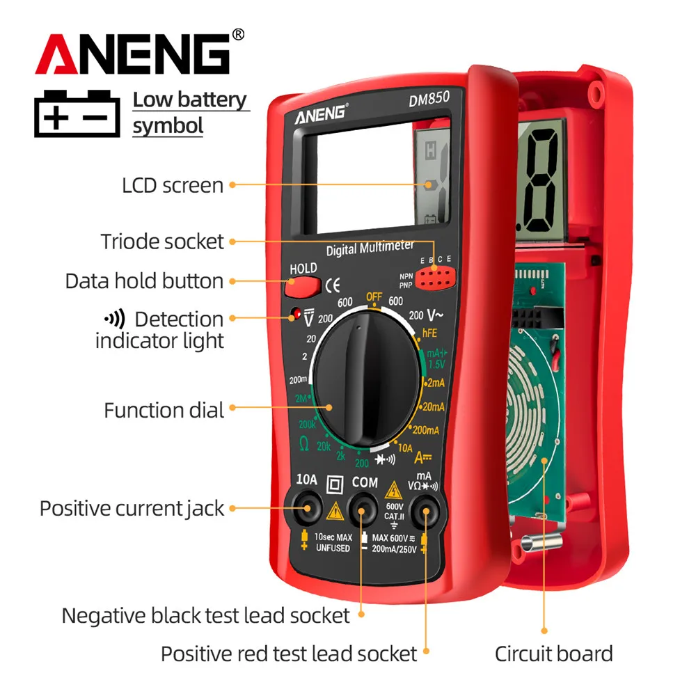 ANENG DM850 1999 Counts Digital Multimeter Eletric Professional Automatic AC/DC Votage Tester Current Ohm Ammeter Detector Tools digital multimeter