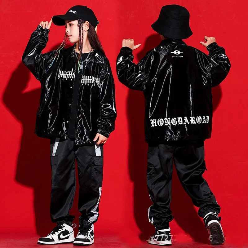 

Kids Hip Hop Boys Streetwear Fashion Loose Casual Leather Jacket Pant Children Spring Autumn Coat Cargo Trousers Sets Suits