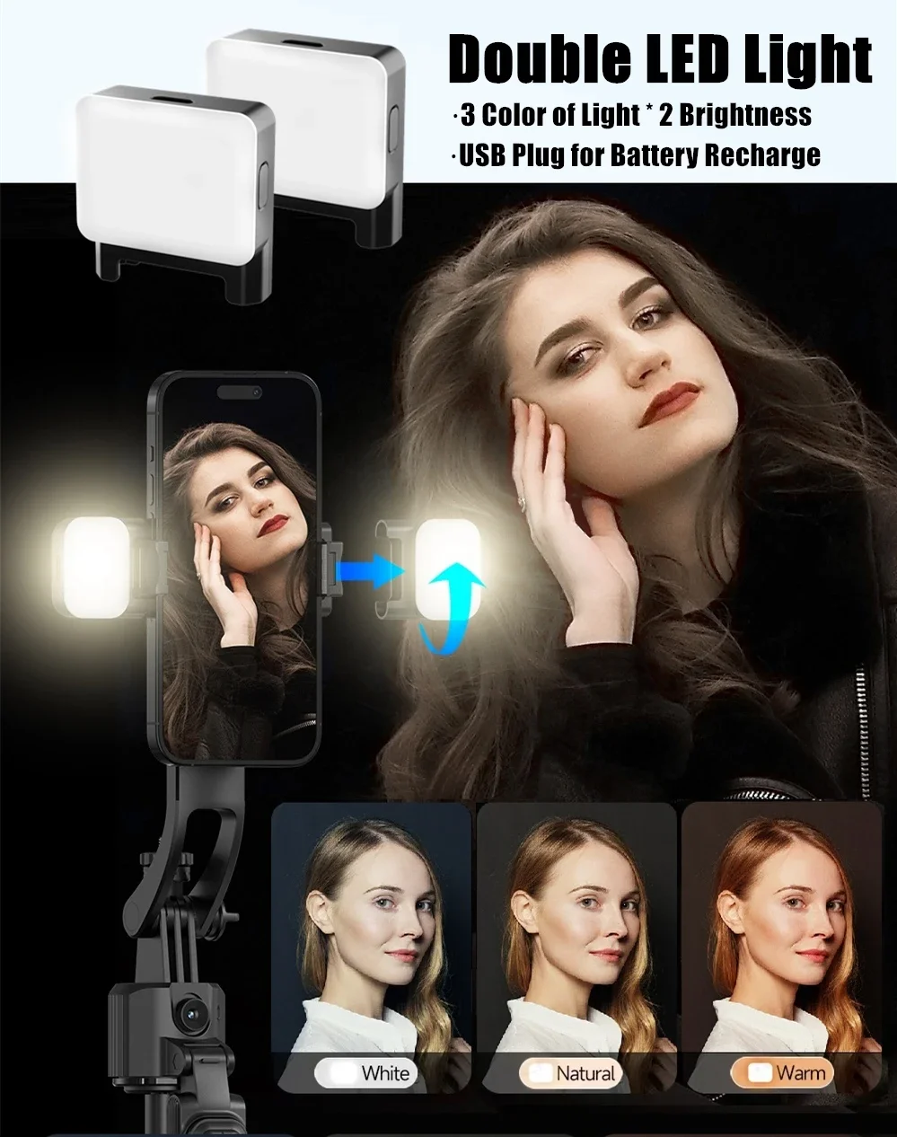 Gimbal Stabilisateur pour Smartphone C17-BK-LED avec LED