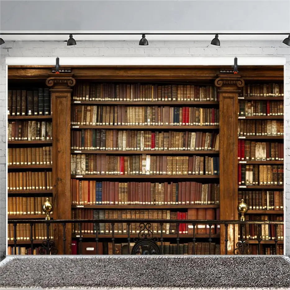 

Wooden Bookshelf background school library collection photography background bookshop coffee shop party background student adult