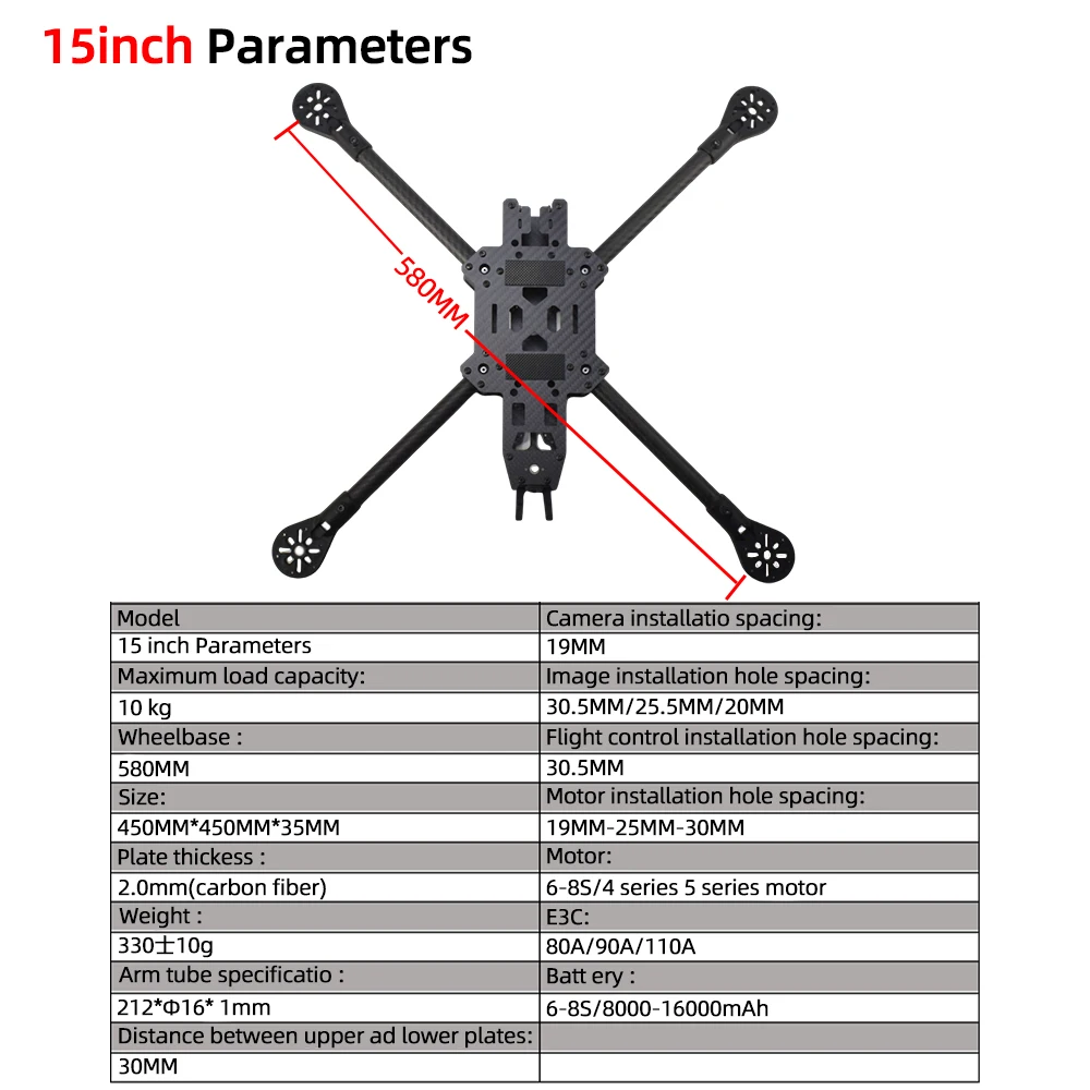 Détail du système d'absorption des chocs du trépied de course pour drone FPV, avec ressorts et amortisseurs visibles.
