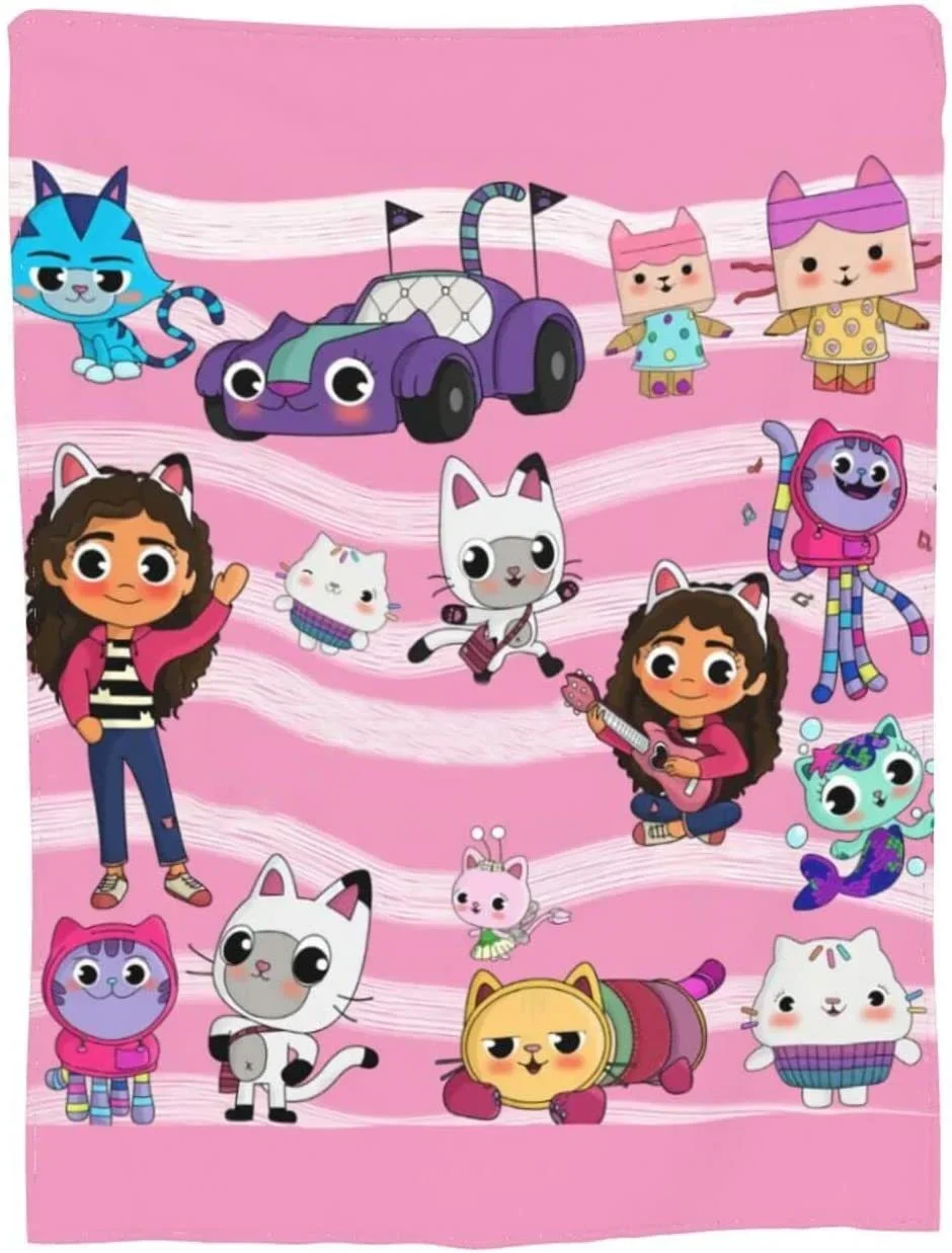 Gabbys’ Dollhouse Cartoon Blanket Flannel Throw Blanket for Kids Adult Lightweight Soft Blankets for Bed Sofa Airplane 100x150cm 4
