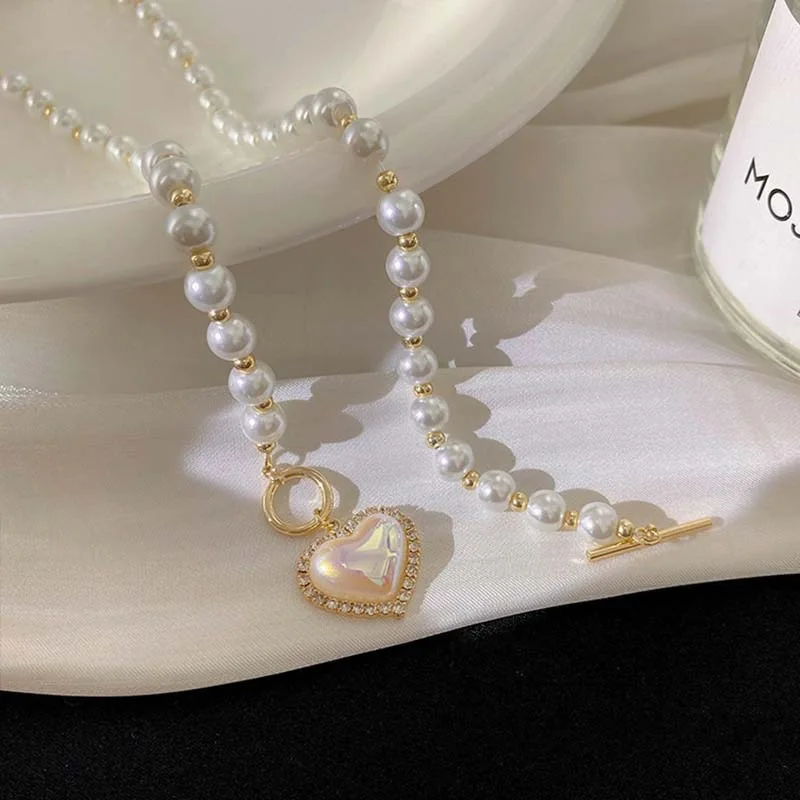 Luxury Heart Shape Pendant Pearl Necklaces Women 2023 New