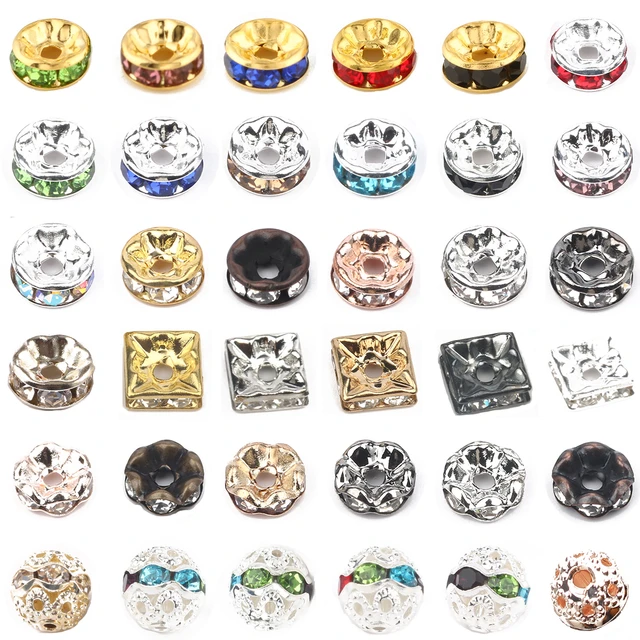 50 Piece Flat Side Rhinestone Rondelle Spacers Beads Jewelry Making 4-12mm