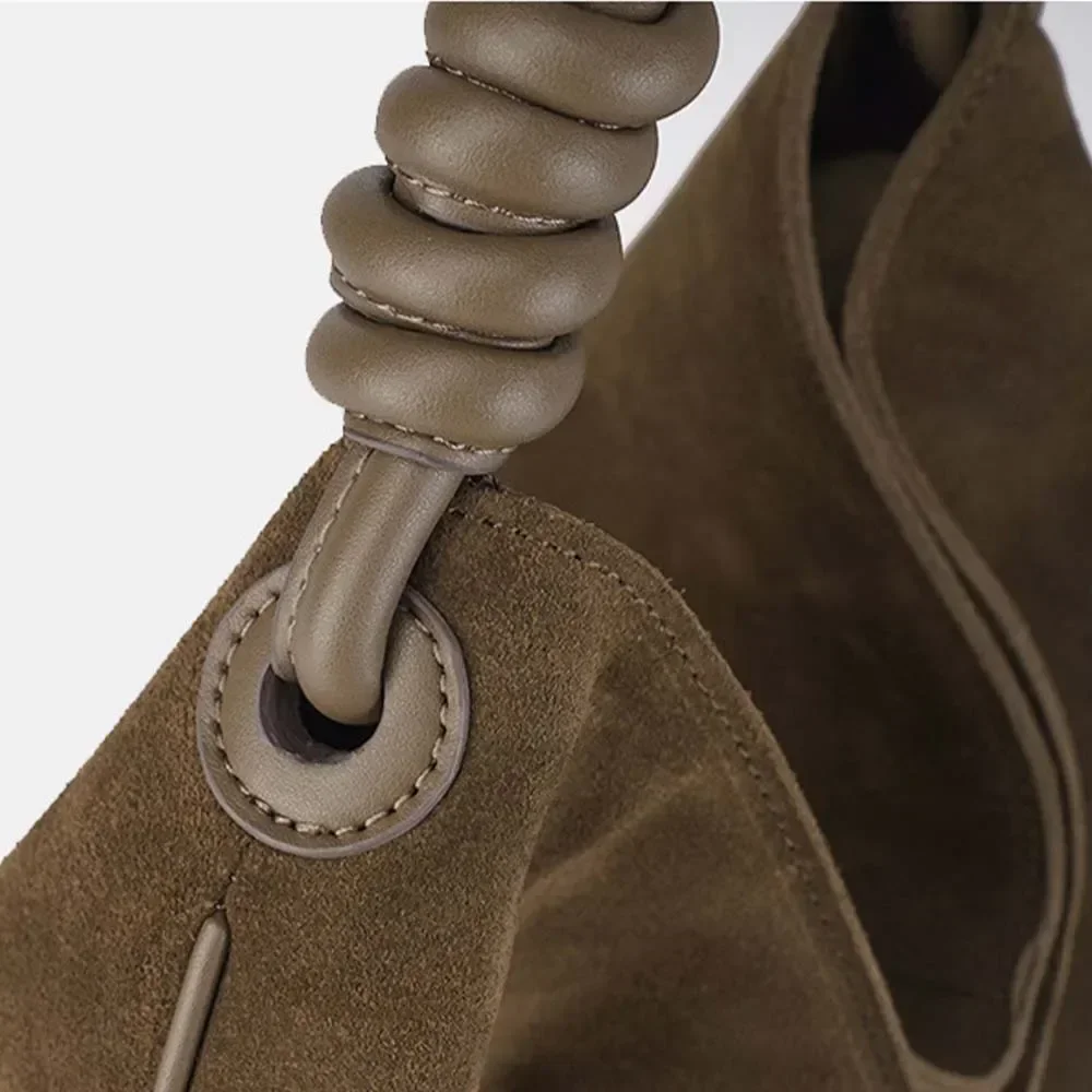 MS Autumn New Trend Cow Leather Woman Handbag Luxury Thick Suede Leather Underarm Shoulder Casual Tote Lady Soft Bucket 2023