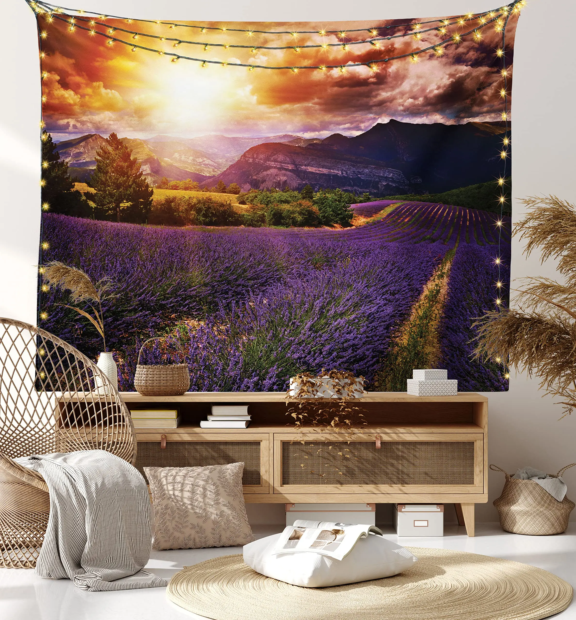 Lavender Tapestry Blooming Fields in Rows Tapestry Aromatherapy Countryside Tapestry Wall Hanging Bedroom Living Room Dorm