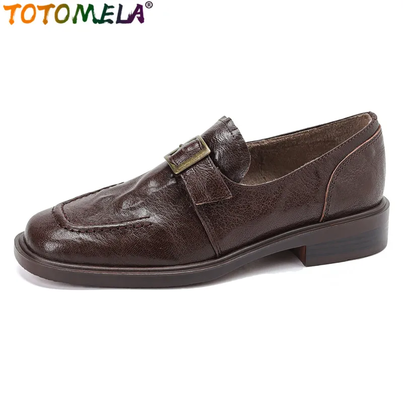 

TOTOMELA 2024 New Genuine Leather Shoes Low Heels Pumps Women Shoes Buckle Spring Summer Ladies Office Dress Shoes Size 34-40