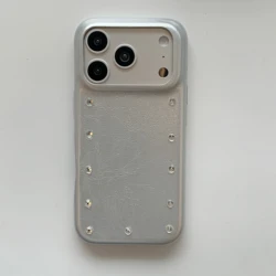 Luxury Diamond Edge Glitter Leather Phone Case - Minimalist Fashion Protective Cover - iPhone 14 (Silver)