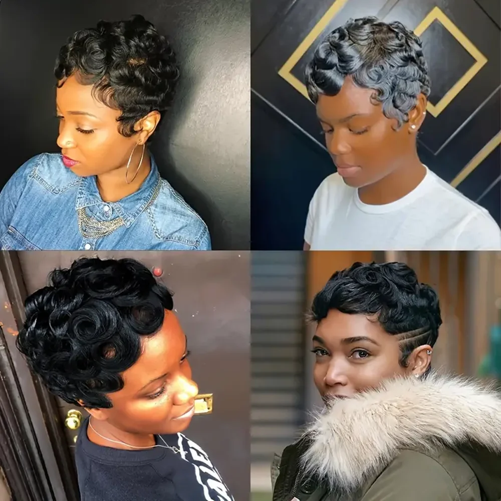 Pixie Cut Wigs 100% Human Hair Wigs Short Curly Wig Chioma Trendy For Black Women Full Machine Made Wig Natural Color Daily Use