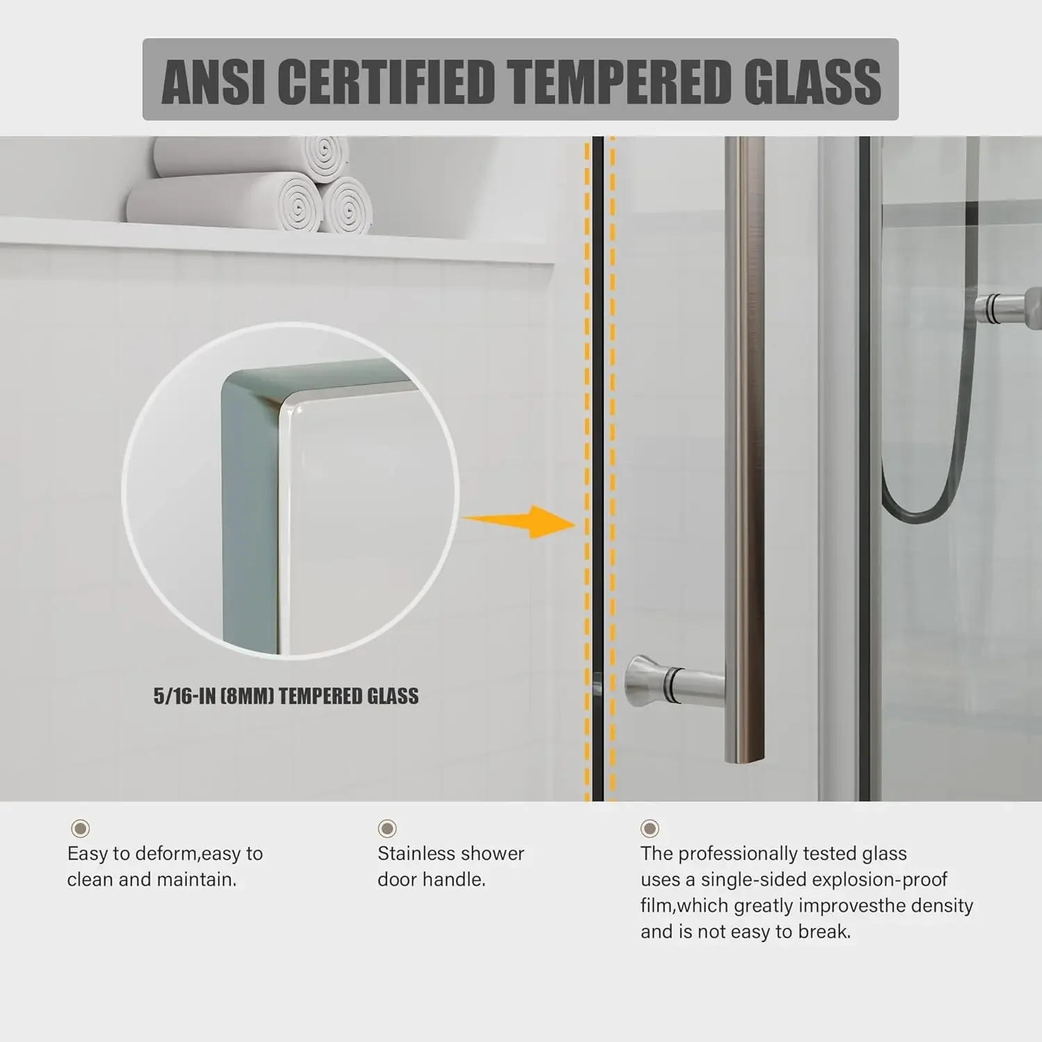 Shower Door 56-60" W × 76" H Glass Shower Door,Frameless Shower Door with Handle and Seal Strip for Waterproof,Sliding ,Sliver 3