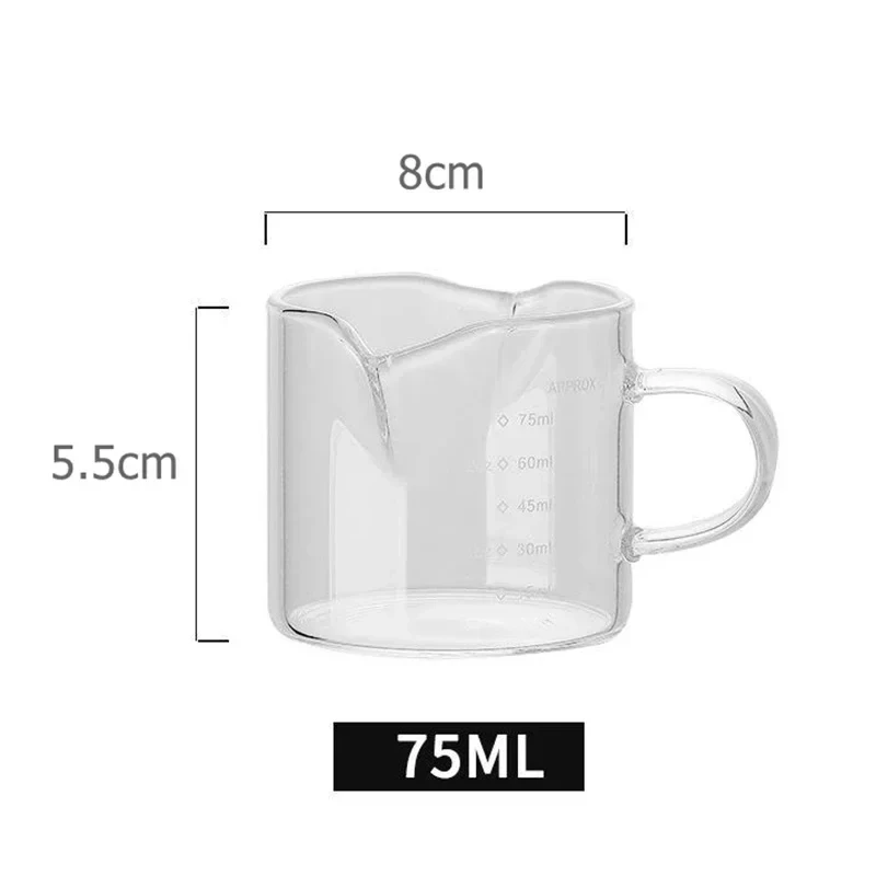 BCnmviku - Bicchiere Dosatore Per Caffè In Vetro 75 Ml Con Doppio Beccuccio E Manico In Legno, Per Latte E Espresso - 3