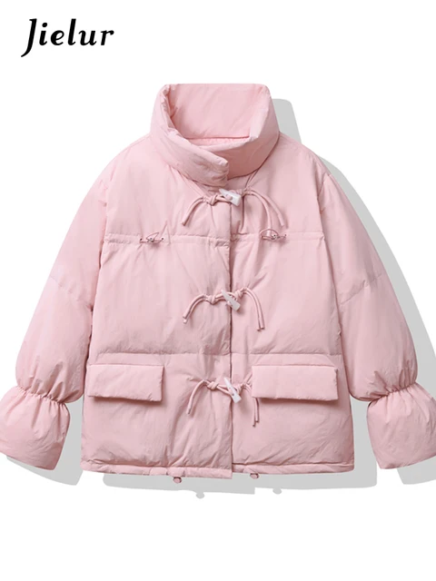 Jielur Light Blue Korean Sweet Fashion Classic Button Loose Female Parka