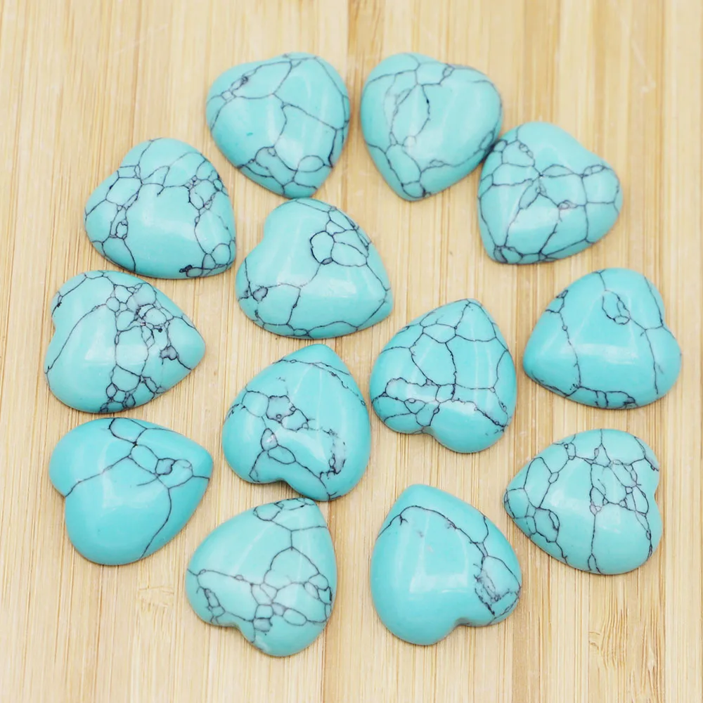 

25MM Natural Stone Turquoise Heart Cab Cabochons Beads Ornament Charms DIY Fashion Jewelry Making Wholesale 12Pcs Free Shipping