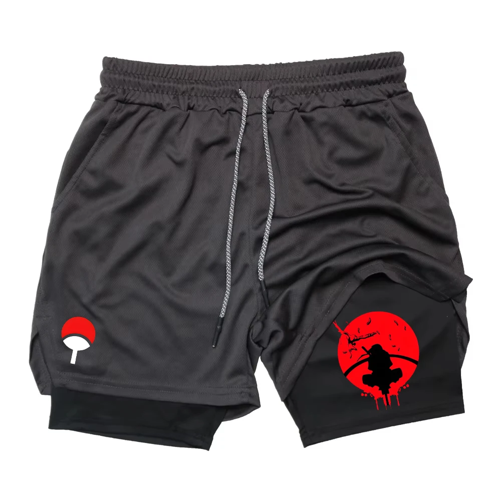 Men's compression gym shorts, Anime printed sports pants, double layered, quick drying, basketball, beach, muscle,fitness RL0366