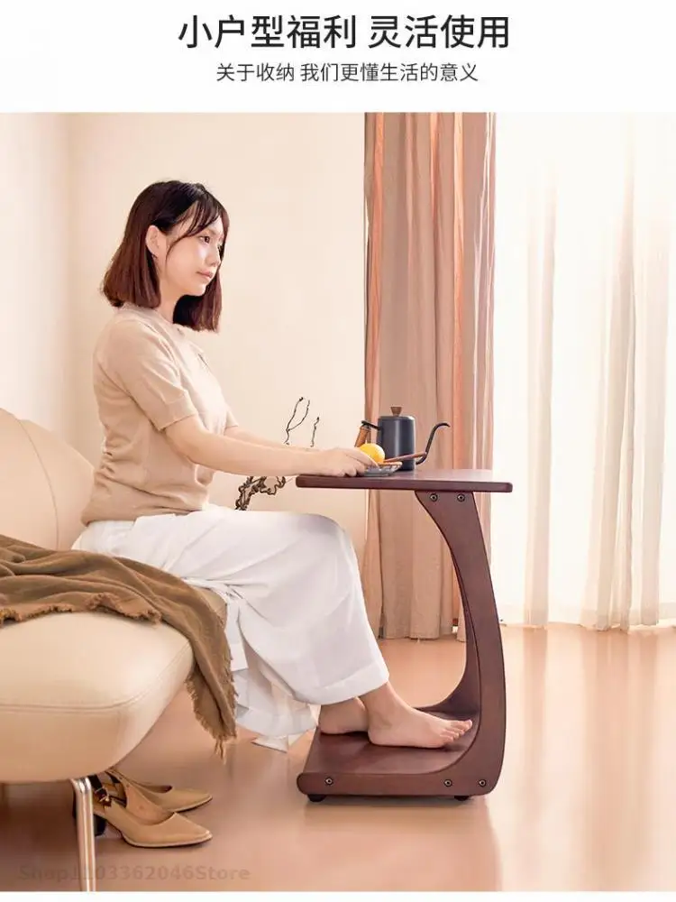 Solid Wood Side Table Sofa Side Cabinet Movable Table Living Room Mini Coffee With Wheels Simple Small Apartment Bedside