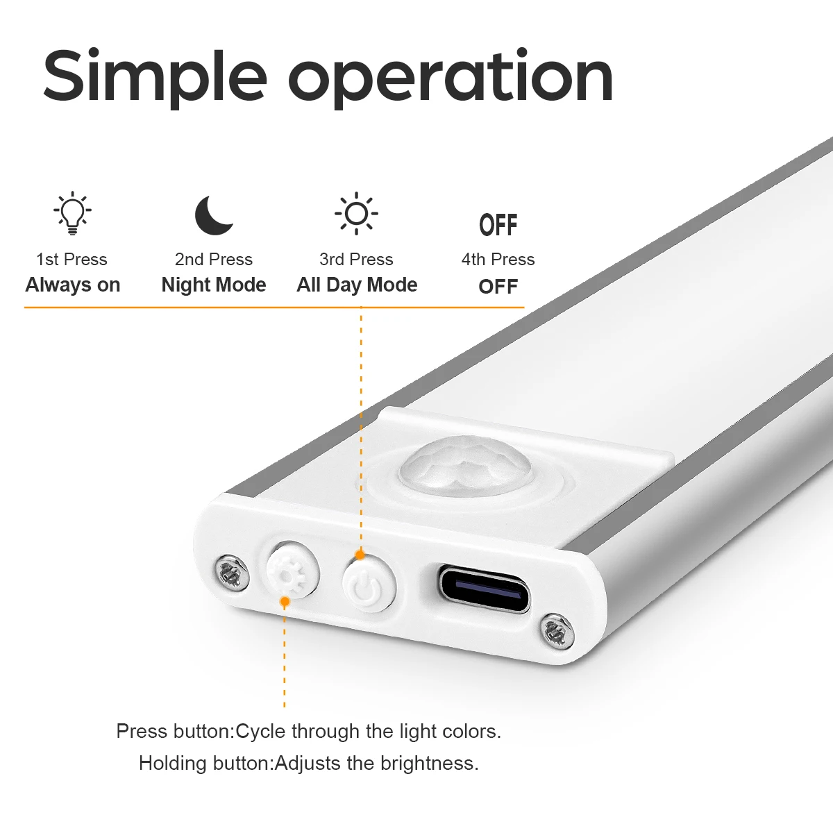 3 Colors Changeable Kitchen Under Cabinet Light Bar Rechargeable USB LED Night Lamp Human Body Moment PIR Motion Sensor 5V