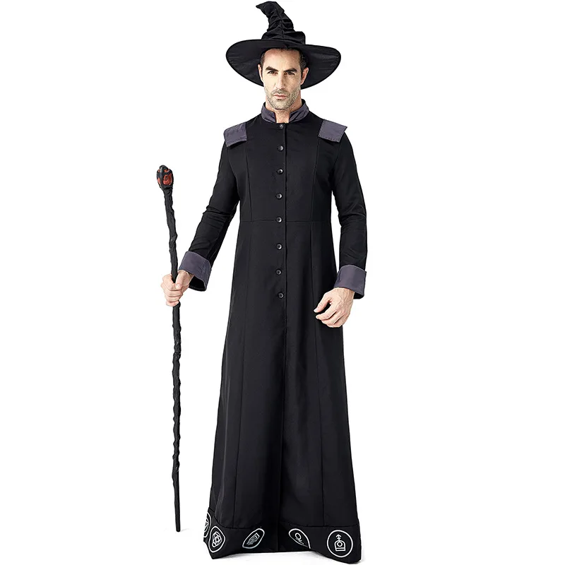 Adult Magic Wizard Sorcerer Warlock Costume Magician Cosplay for Men Halloween Purim Party Costumes Fancy Dress