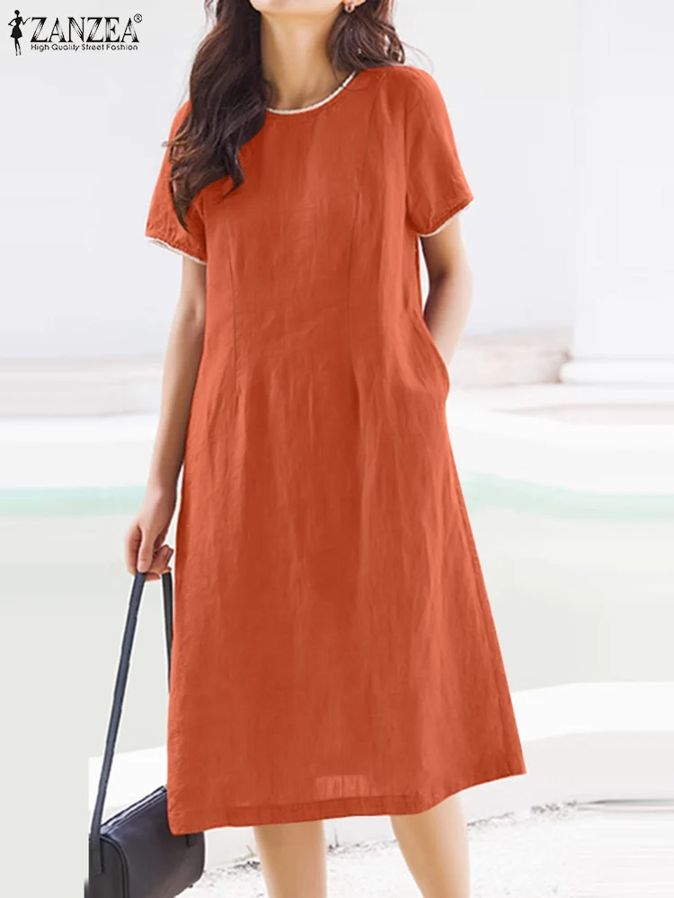 

2024 Summer Dress ZANZEA Fashion Women Short Sleeve Solid Midi Sundress Robe Femme Elegant Work Party Vestidos Kaftan Oversize