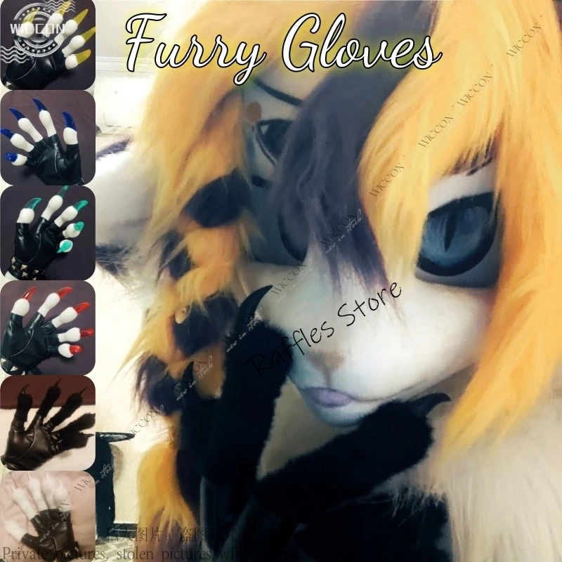 Furry Gloves Kig Fursuit Kigurumi Cosplay Plush Gloves Summer Claw Black White Multicolor Claw Cute Cool Furry Party Gift