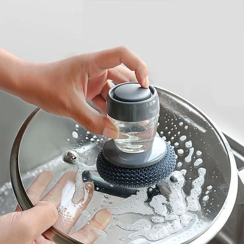 Automatic Liquid Adding Dishwashing Brush With Removable Dispense