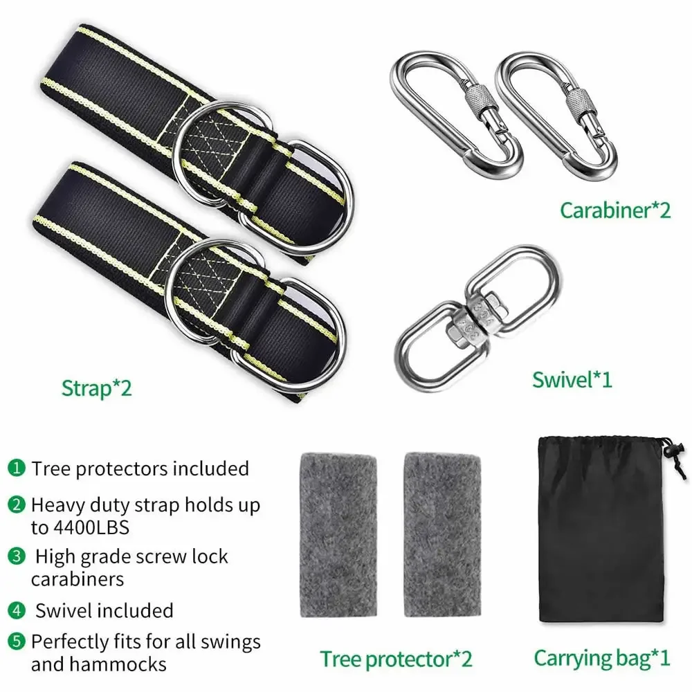 1.5m Easy & Fast Installation Tree Swing Hanging Kit Swing Straps Tree Protectors with Safer Lock Carabiners Swivel To Choose 2