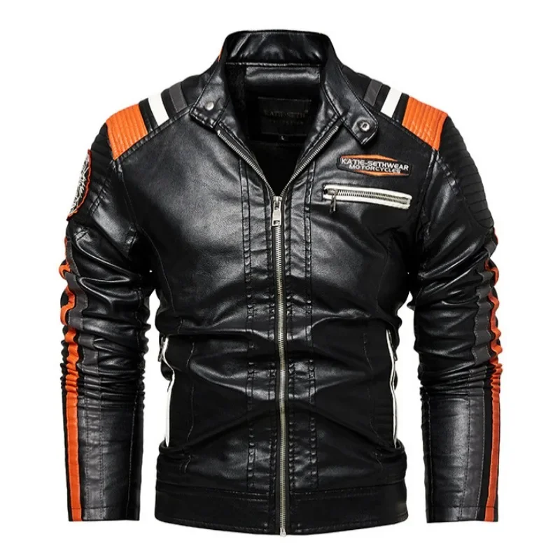 Winter-Men-s-Leather-Jacket-with-Plush-and-Thick-Standing-Collar-PU ...