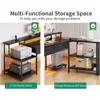 79" L Shaped Desk with 7 File Drawers, 2 Power Outlets & Monitor Shelf, Storage Shelves, LED Light, Black, Computer Desk 4