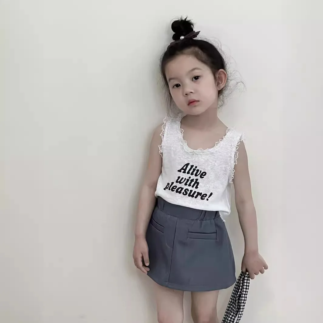 여아 공주 회색 하프 스커트, 한국 스타일 A라인 스커트, 어린이 소녀 패션, 단색 회색 힙 스커트, 여름 신상