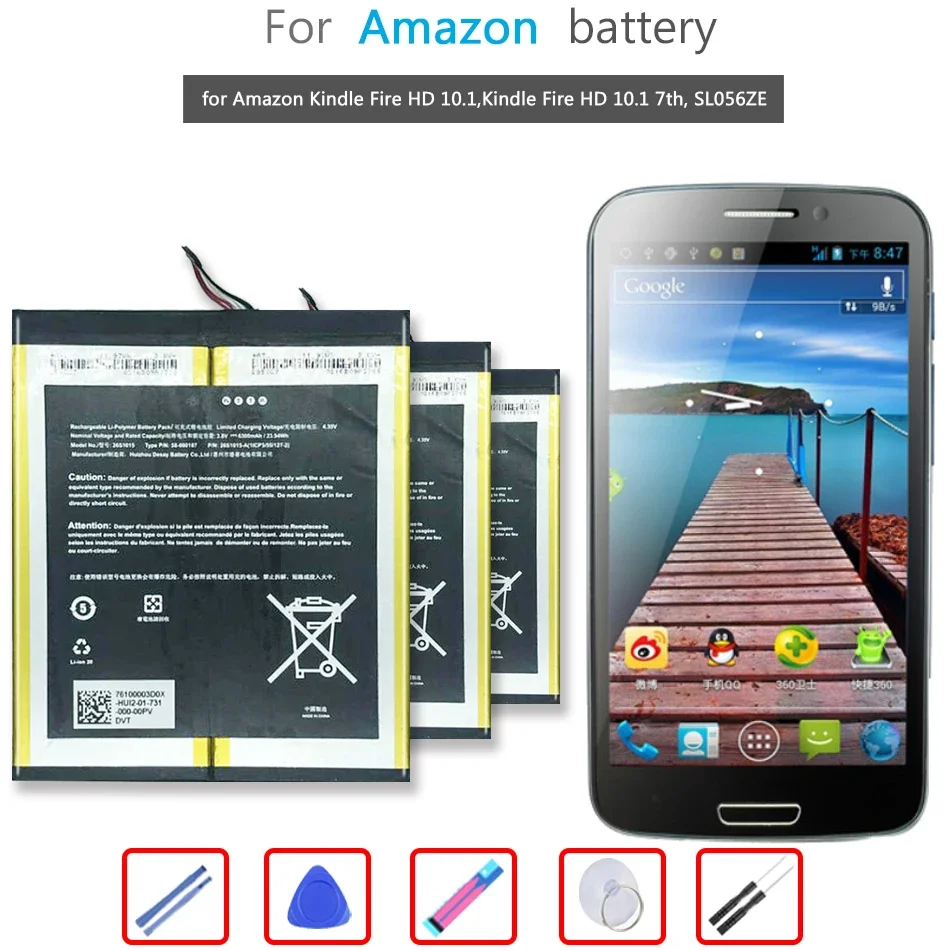 

New Bateria 26S1015 6300mAh Tablet Battery For Amazon Kindle Fire HD 10.1,Kindle Fire HD 10.1 7th, SL056ZE High Quality Battery