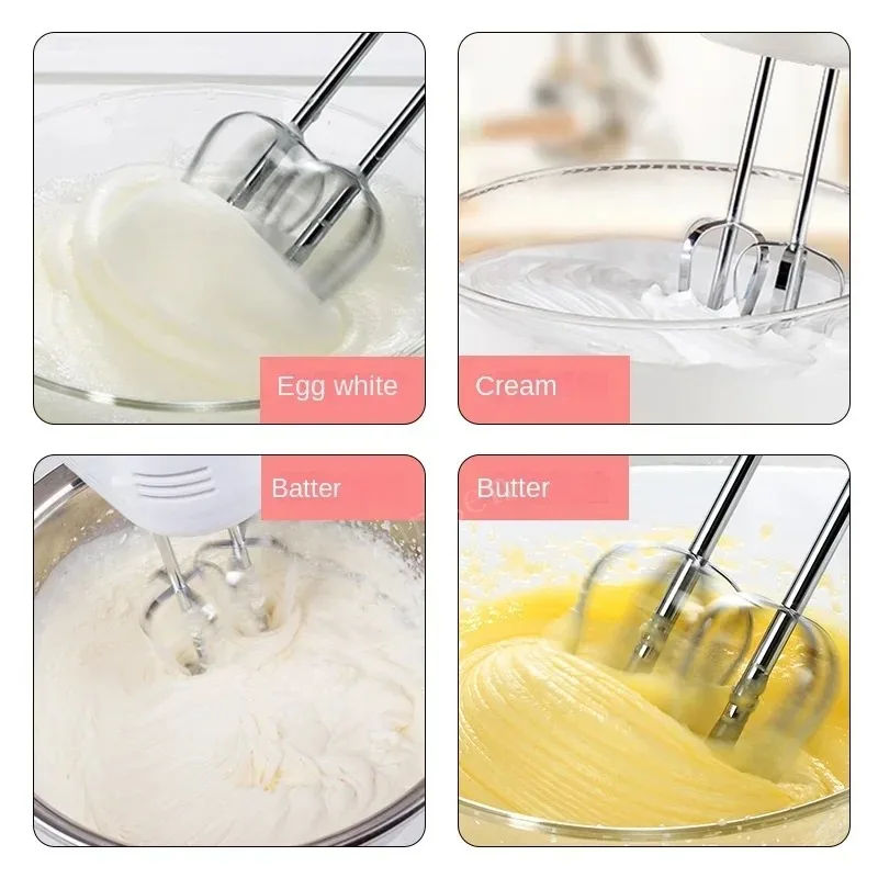Handheld Electric Egg Beater, Household Automatic Mixer, Egg White and Cream Beater, Mini 7-speed White