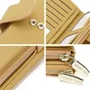 Women Long Wallet PU Leather Purse Female Three Folding Cell Phone Clutch Bag High Capacity Coin Purse Solid Color Card Holder 4