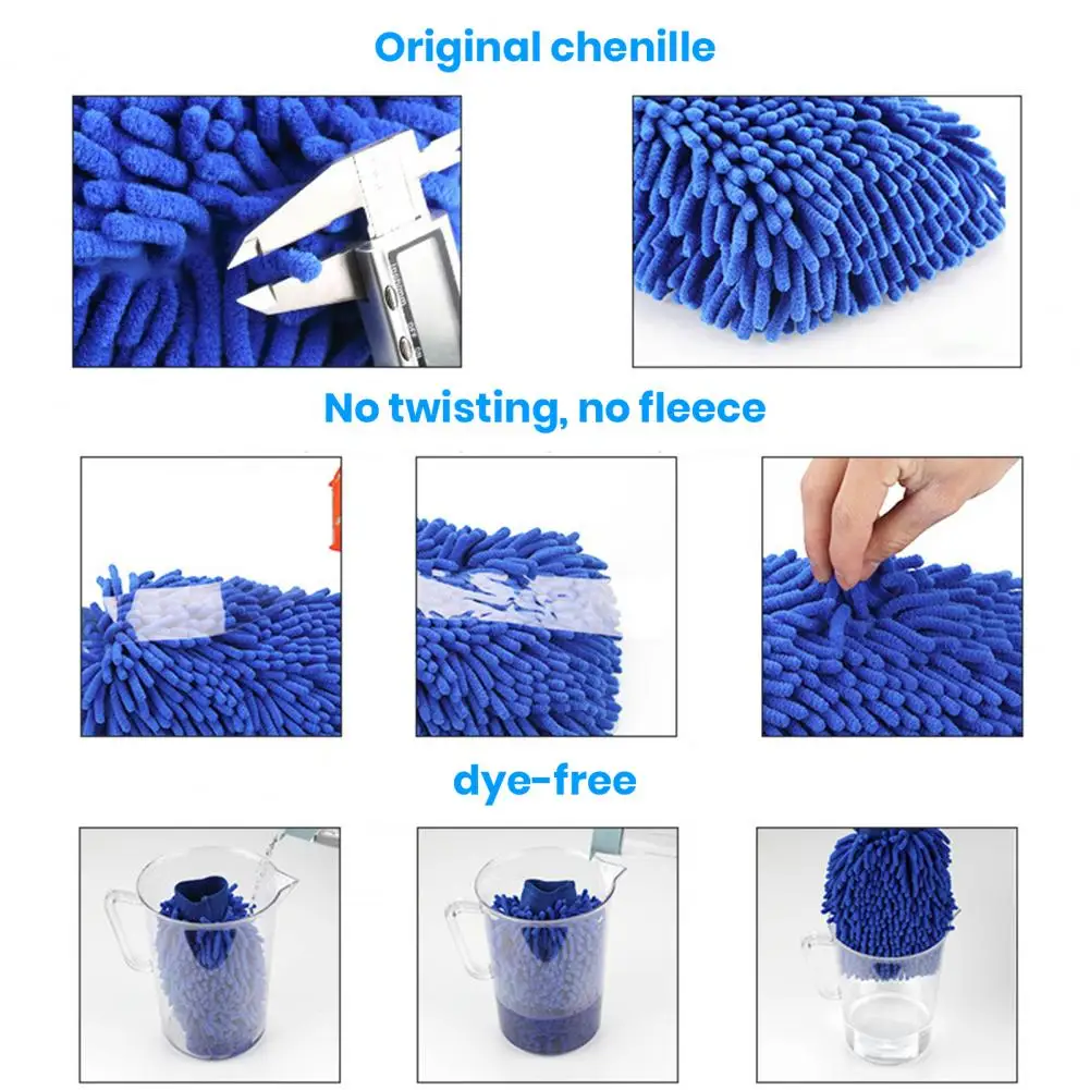 Dead Corner Gloves Double-sided Chenille Microfiber Car Wash Mitt Scratch Lint Free Strong Water Absorption for Effective
