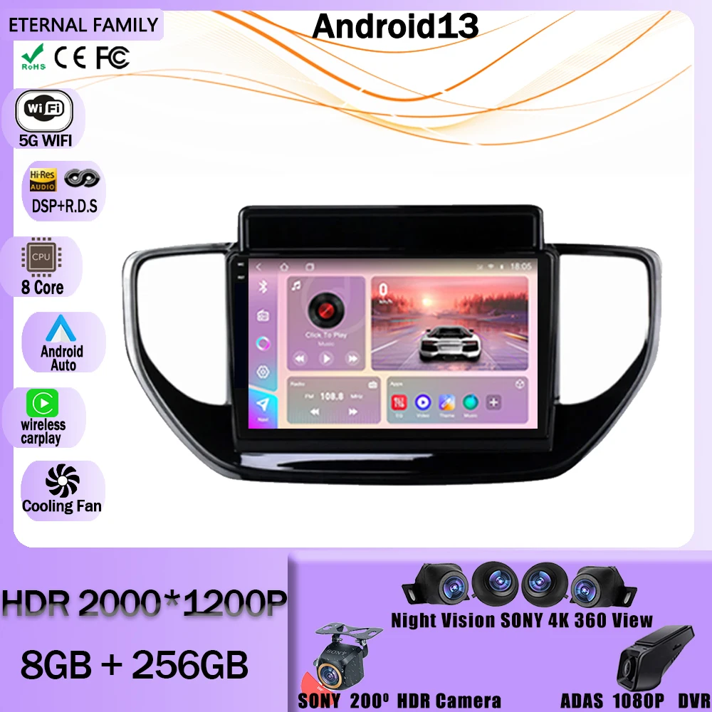 

Car Radio For Hyundai Solaris Accent 2 II 2020 - 2021 Android 13 Multimedia Video 9" Player Carplay Navigation GPS No 2 Din DVD