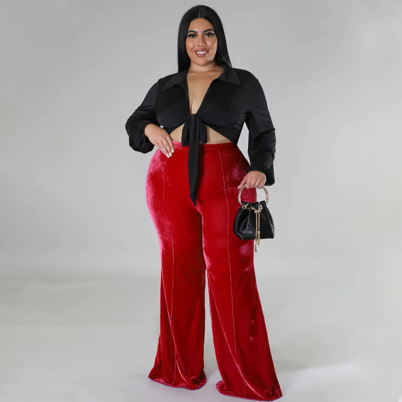 Plus Size Women Velvet Pants Solid Wide Leg Trouser 2022 Fall Female Elegant Flare Pants Lady Winter Casual Designer Trousers