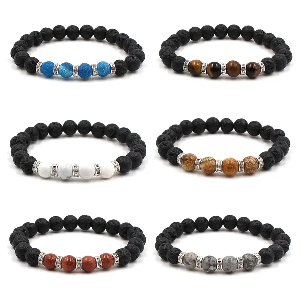 

10pcs Black Lava Stone Beads Bracelet Natural Stone Tiger Eye Essential Oil Diffuser Bracelet Stretch Jewelry for Women Men