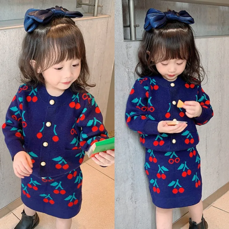 

Girls Sweaters Sets Korean Style Girls Sweater Autumn Autumn Knitted Cardigan + Short Skirt 2pcs Clothing Set Toddler Outfits