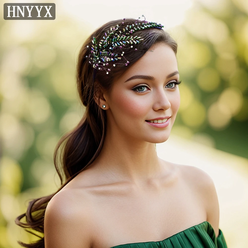 

HNYYX Green Crystal Narrow Hairband Women's Fashion Rhinestone Headwear Popular Hair Accessories Luxury Crystal Hair Hoop A25