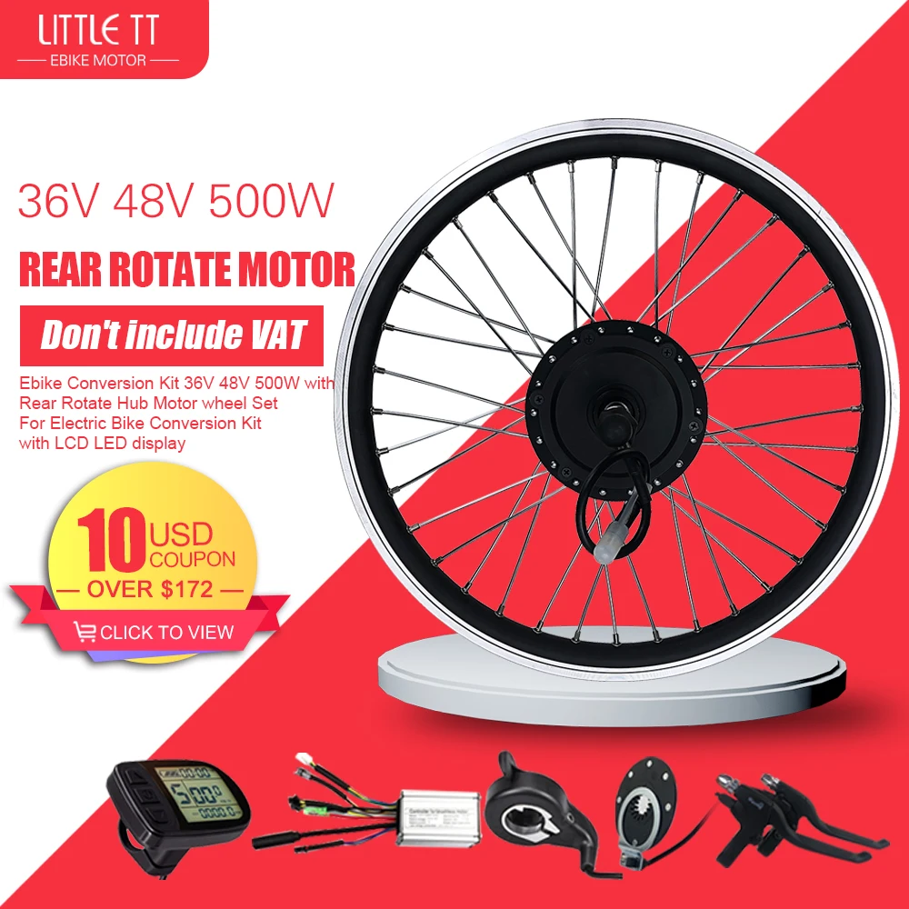 Ebike Conversion Kit 36v 500w With Rear Rotate Hub Motor Wheel Set For